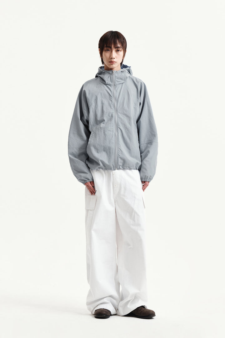 Matin Kim Back Logo Hoody Wind Breaker — Light Grey