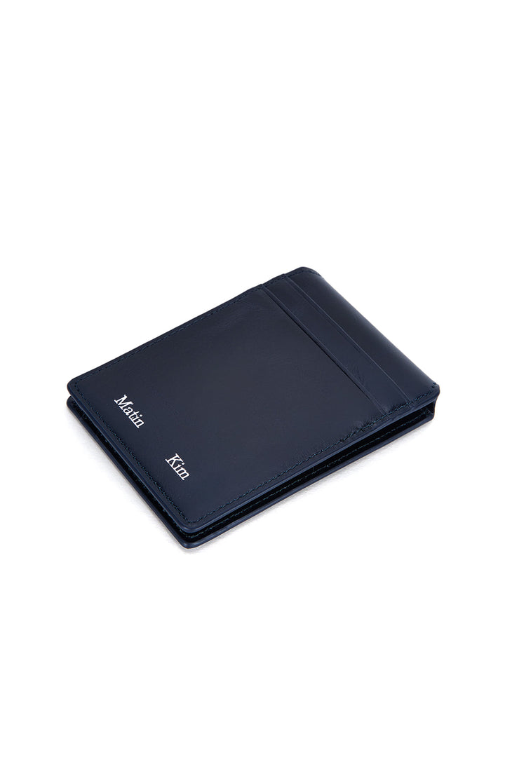 Matin Kim Embossed Logo Business Wallet — Navy blue