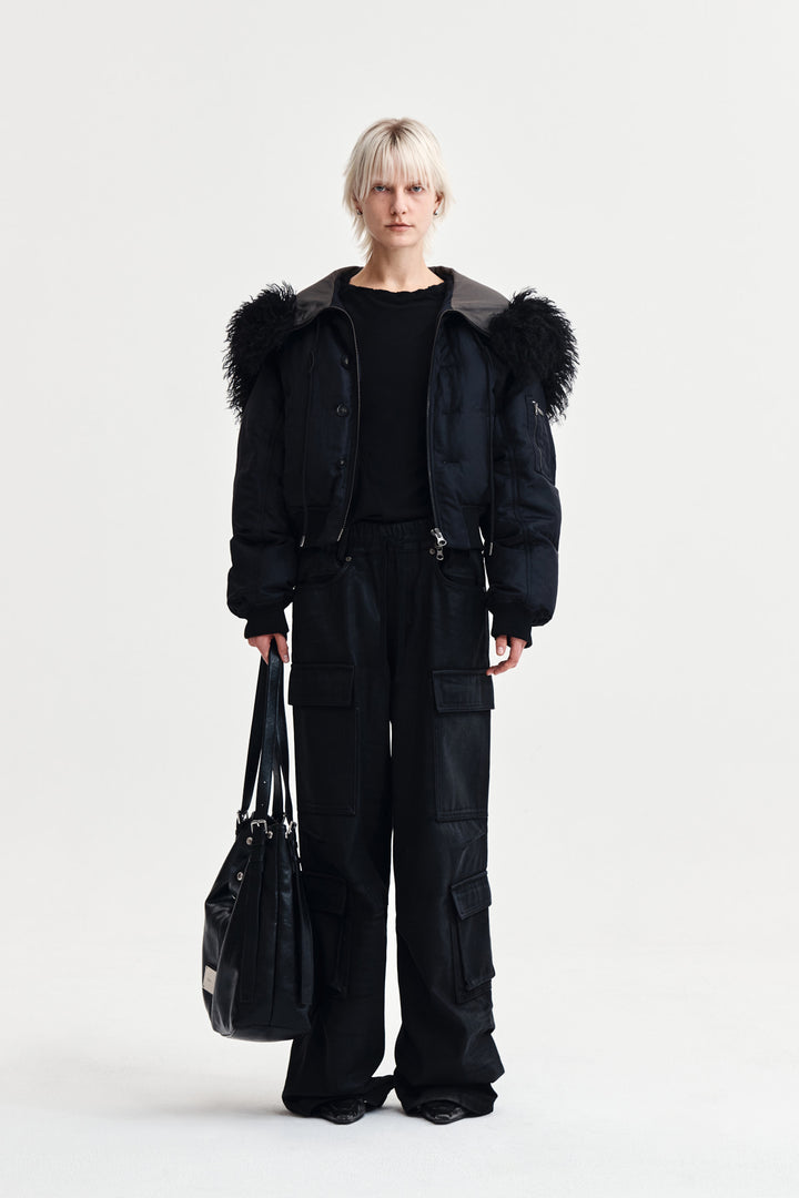 Matin Kim Coating Cargo Denim Pants — Black