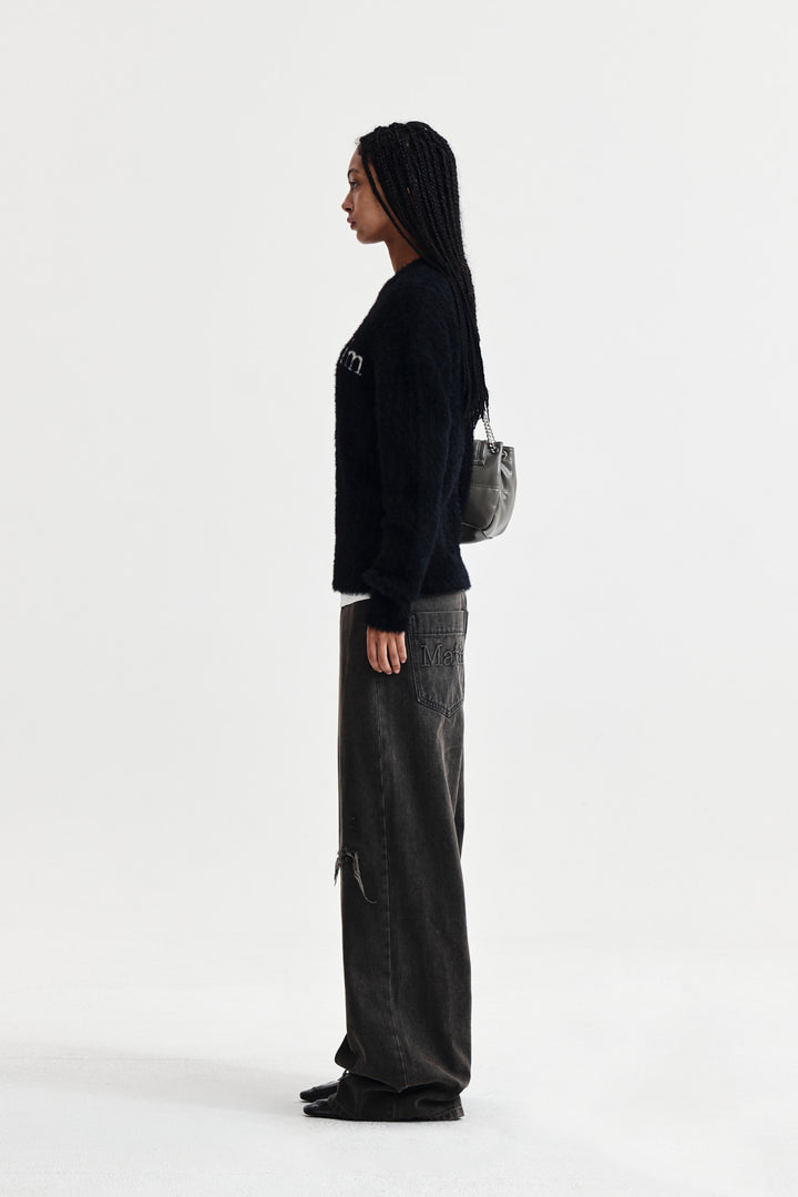 Matin Kim Hairy Cable Knit Pullover — Black