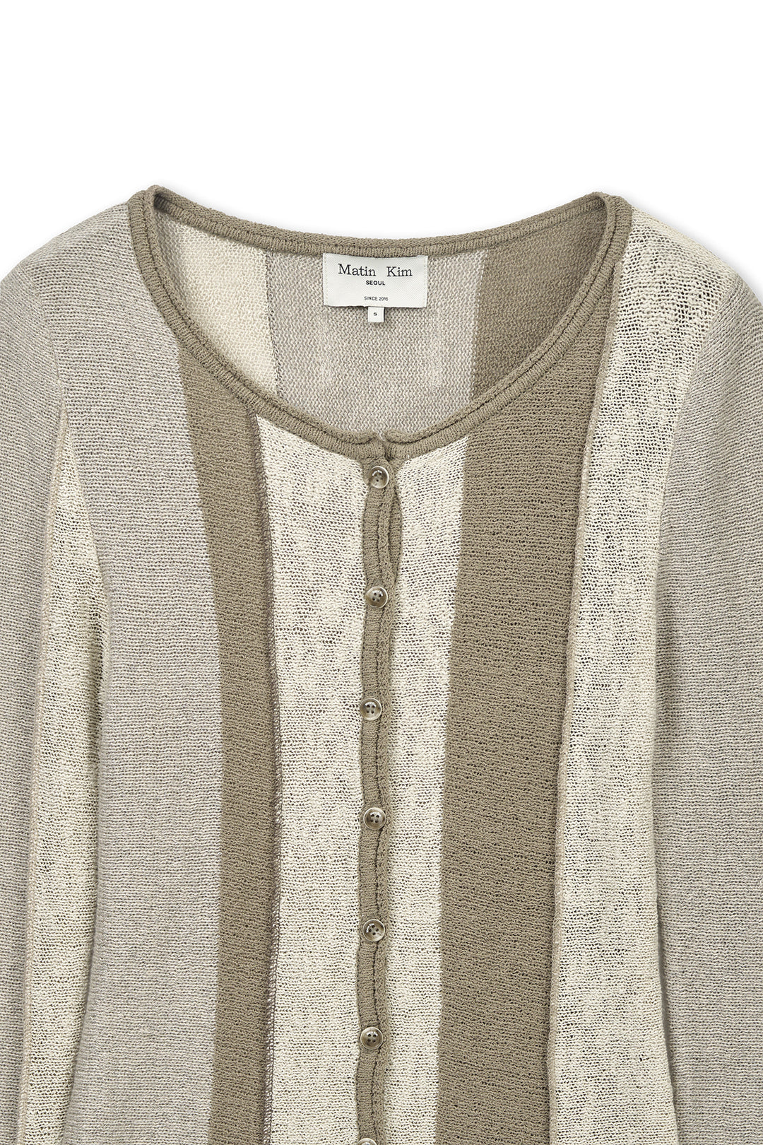 Matin Kim Color Block Slim Knit Cardigan — Beige