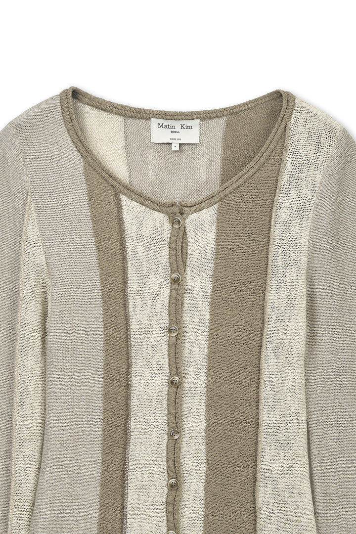 Matin Kim Color Block Slim Knit Cardigan — Beige