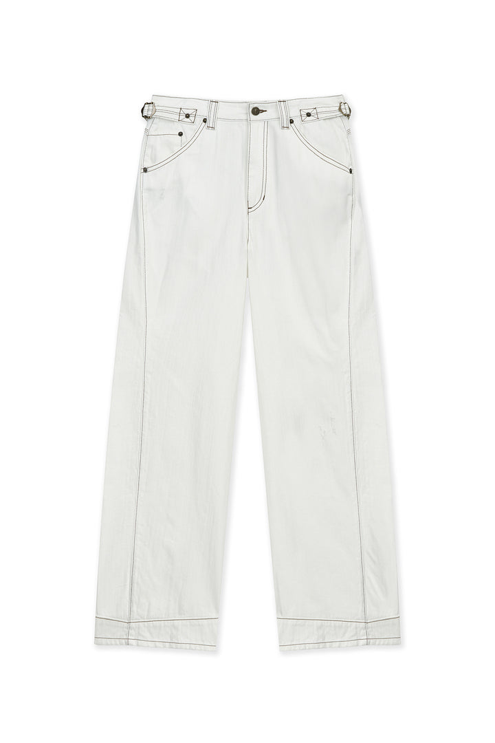 Matin Kim Waist Buckle Stitch Twill Denim — Ivory