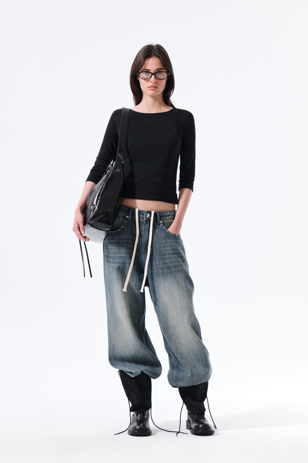 Matin Kim 3/4 Sleeve Layered Tank Top — Black