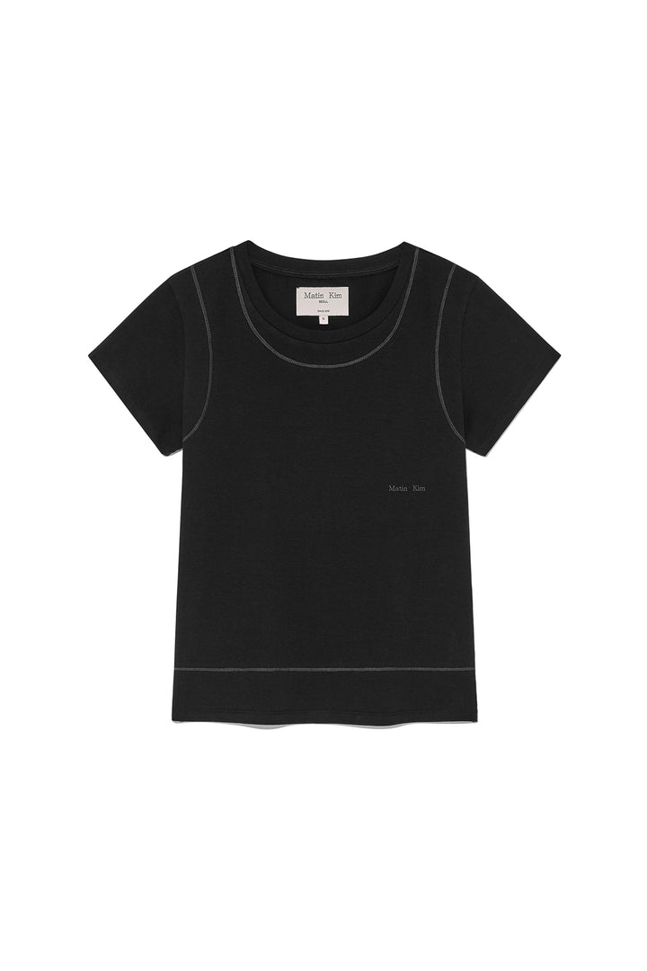 Matin Kim Stitch Point Small Logo Top — Black