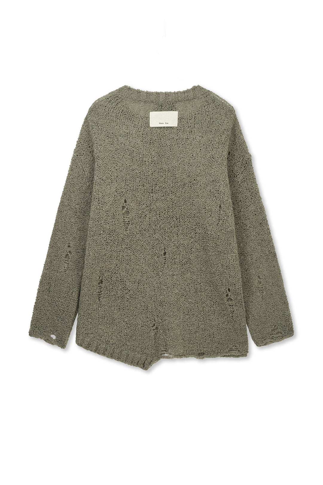 Matin Kim Asymmetric Damaged Knit Pullover — Khaki