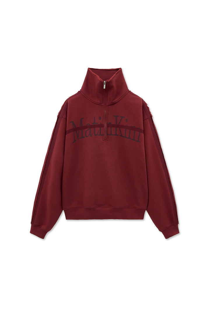 Matin Kim Cut Out Half Zip Sweatshirt — Burgundy