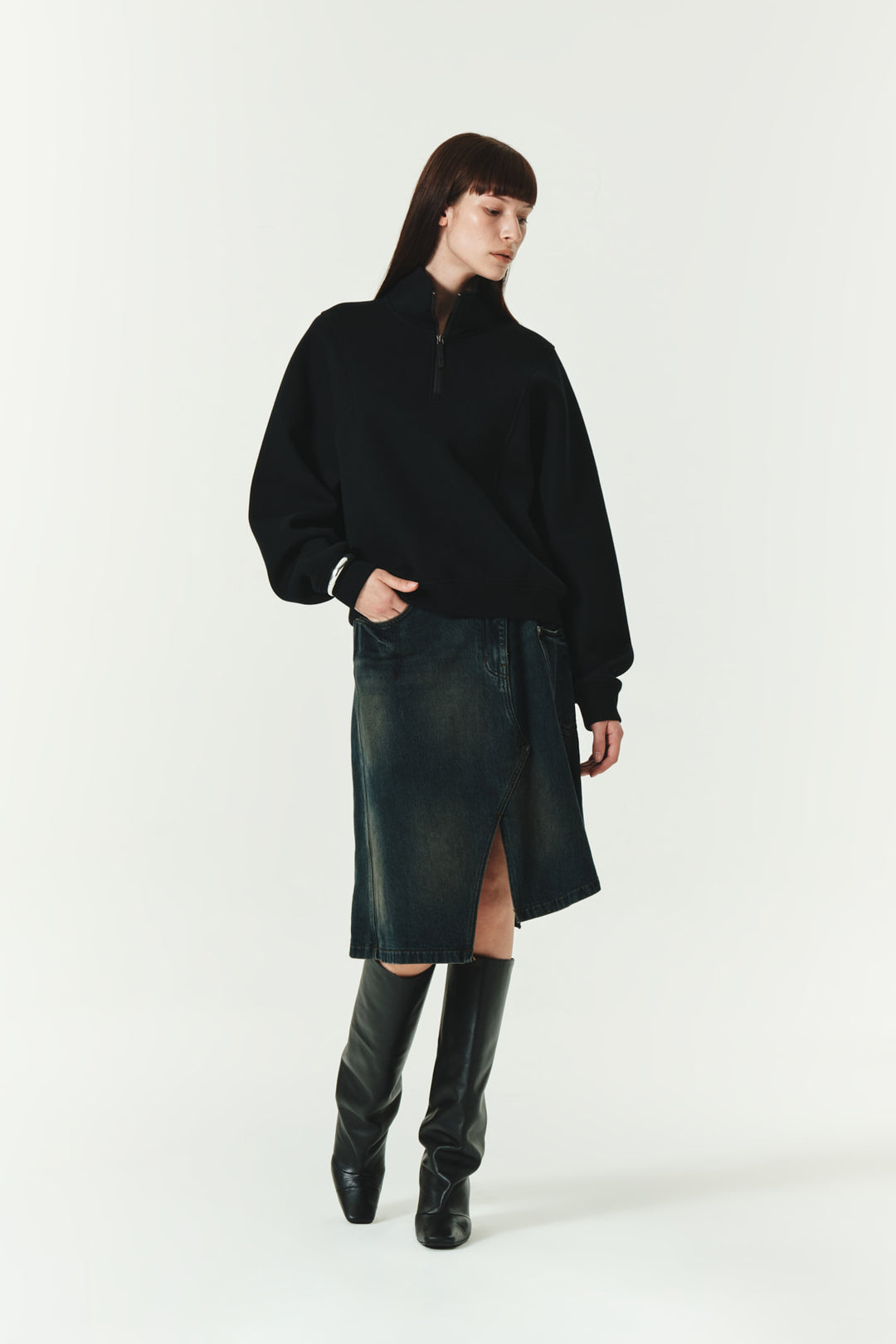 KIMMATIN Loose Half Zip Sweatshirt — Black