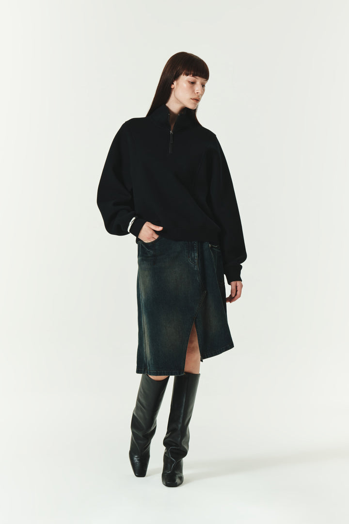 KIMMATIN Loose Half Zip Sweatshirt — Black