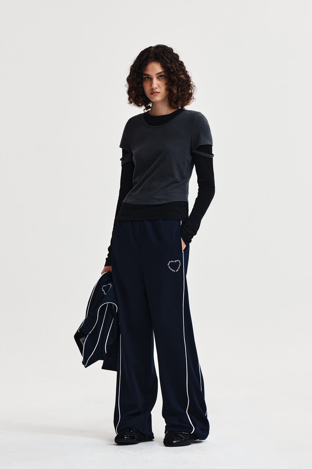 Matin Kim Layered Point Slim Top — Charcoal