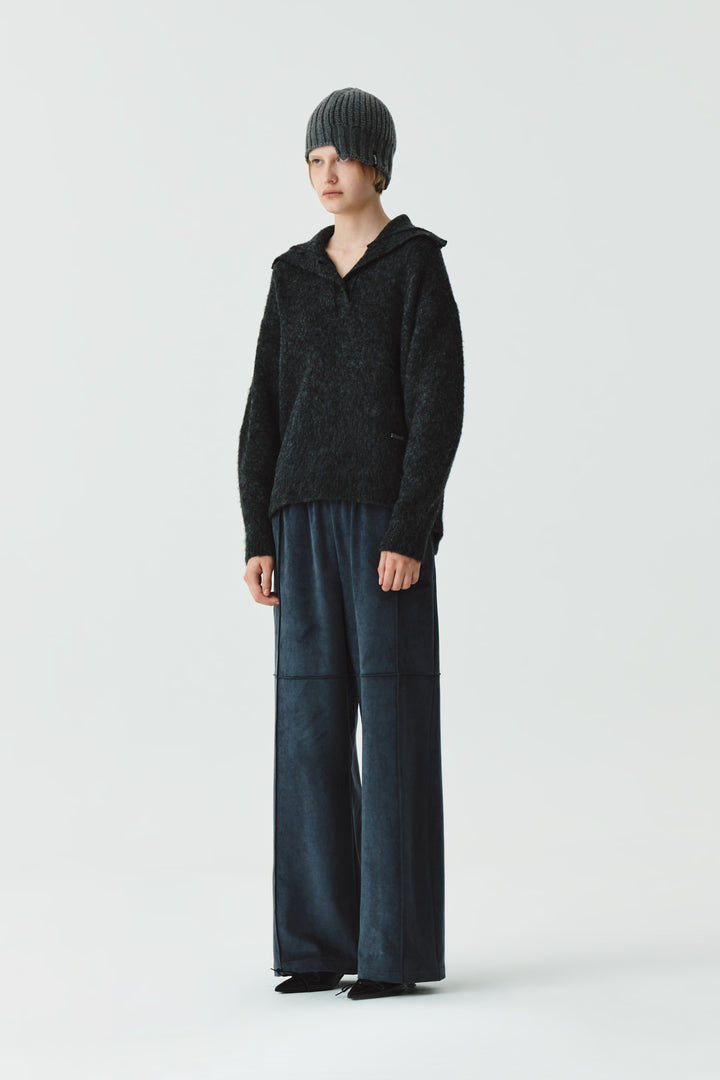 KIMMATIN Button High Neck Alpaca Blend Sweater — Charcoal