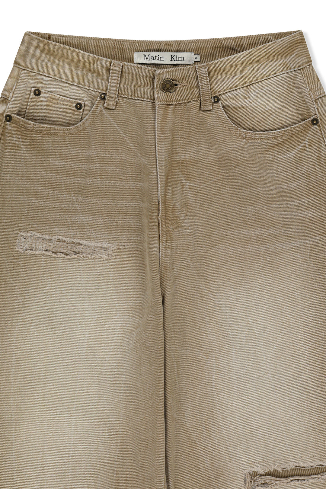 Matin Kim Back Logo Washed Denim Pants — Beige