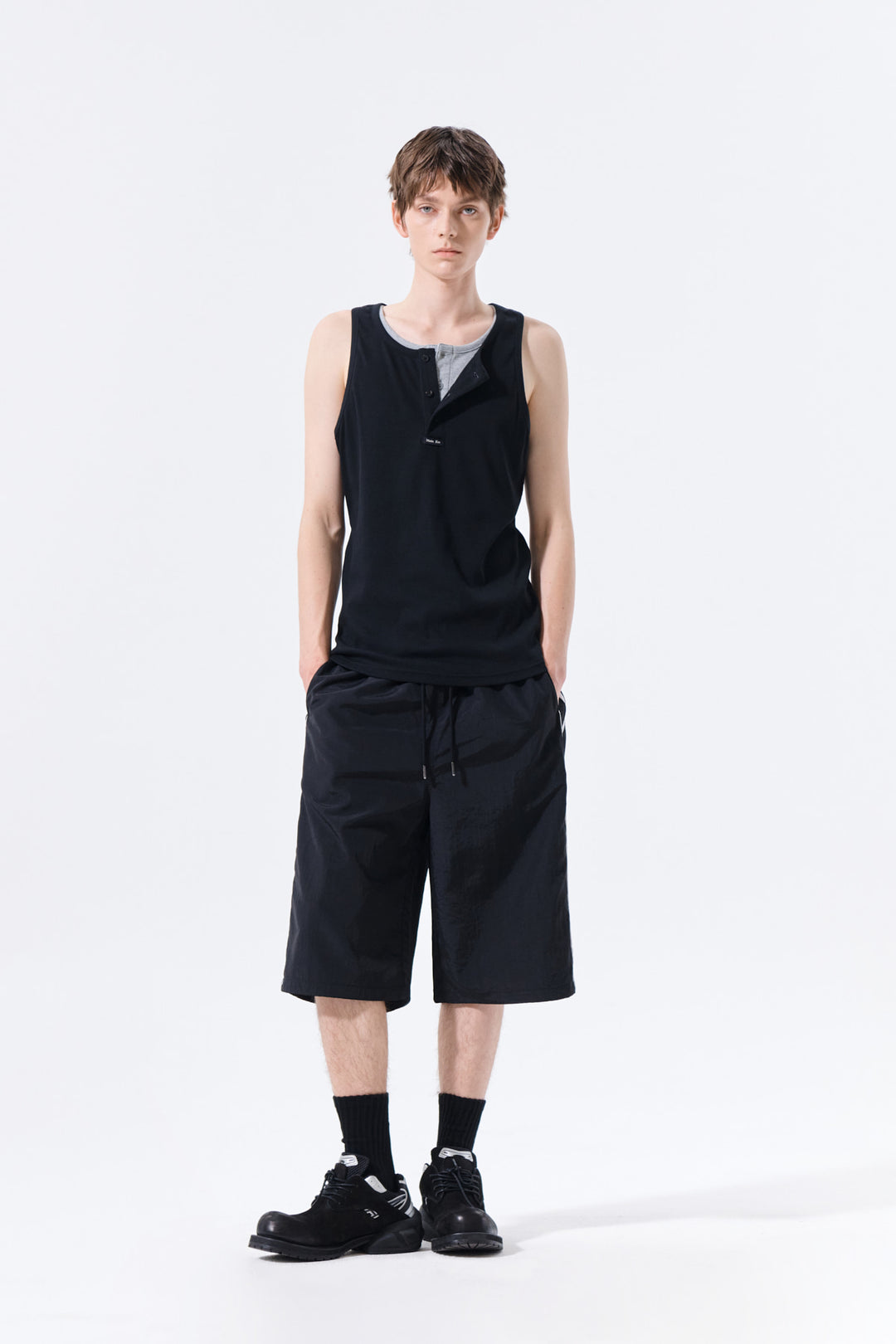 Matin Kim Side Logo Bermuda Track Pants — Black