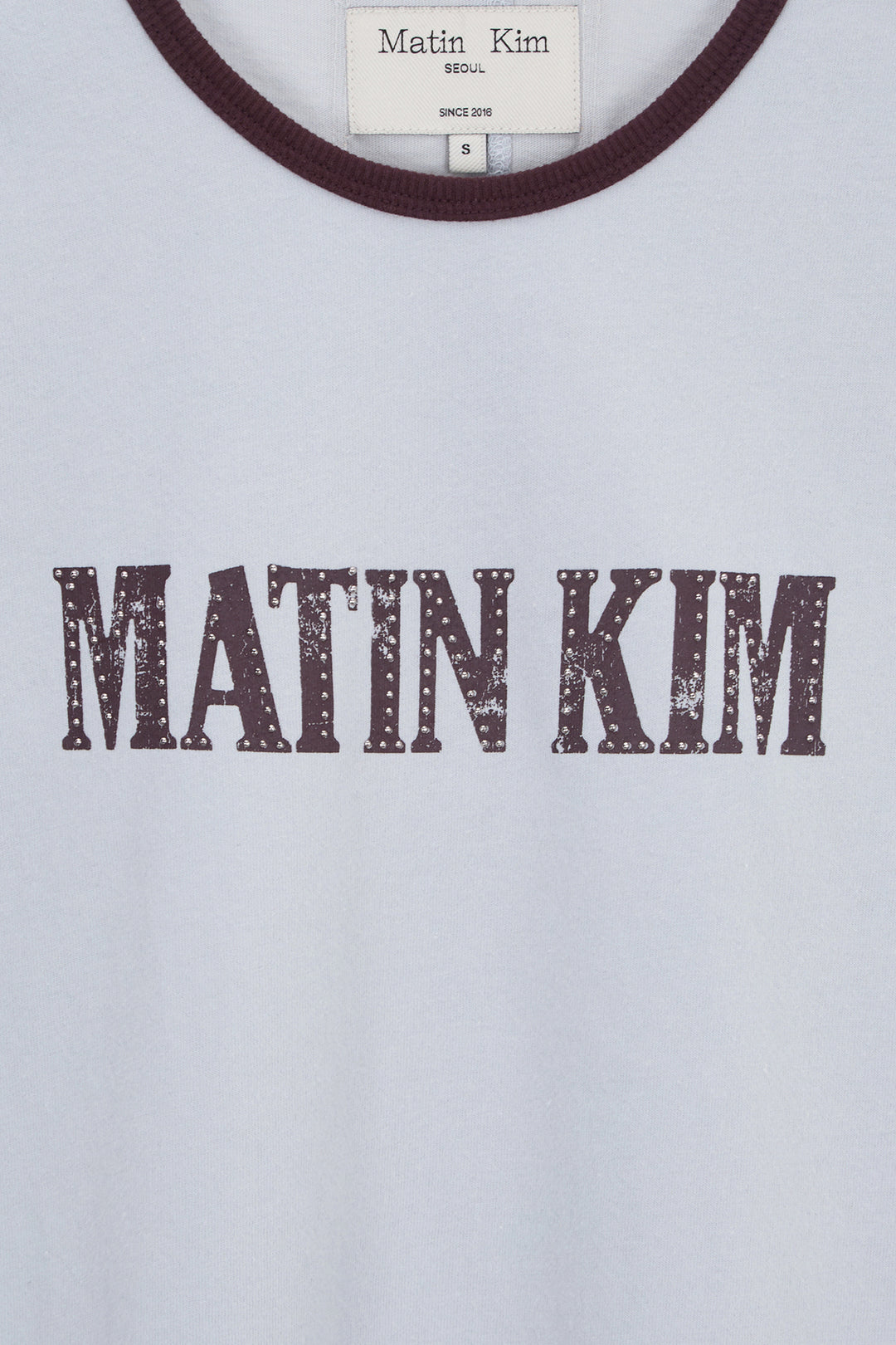 Matin Kim Stud Logo Ringer Top in Smoke — Blue