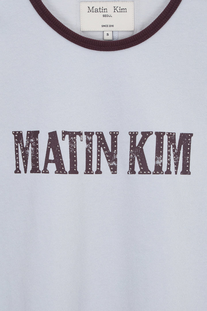 Matin Kim Stud Logo Ringer Top in Smoke — Blue