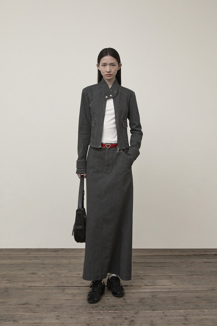 Matin Kim Washed Slim Biker Jumper — Charcoal