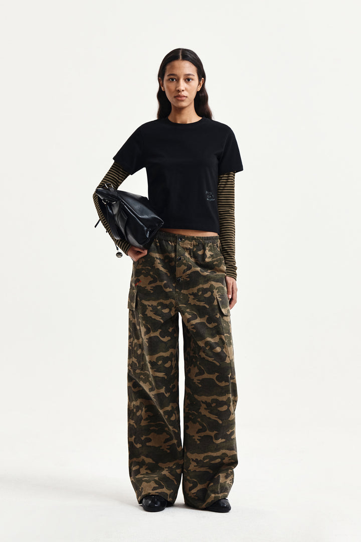 Matin Kim Graffiti Logo Stripe Layered Top — Black