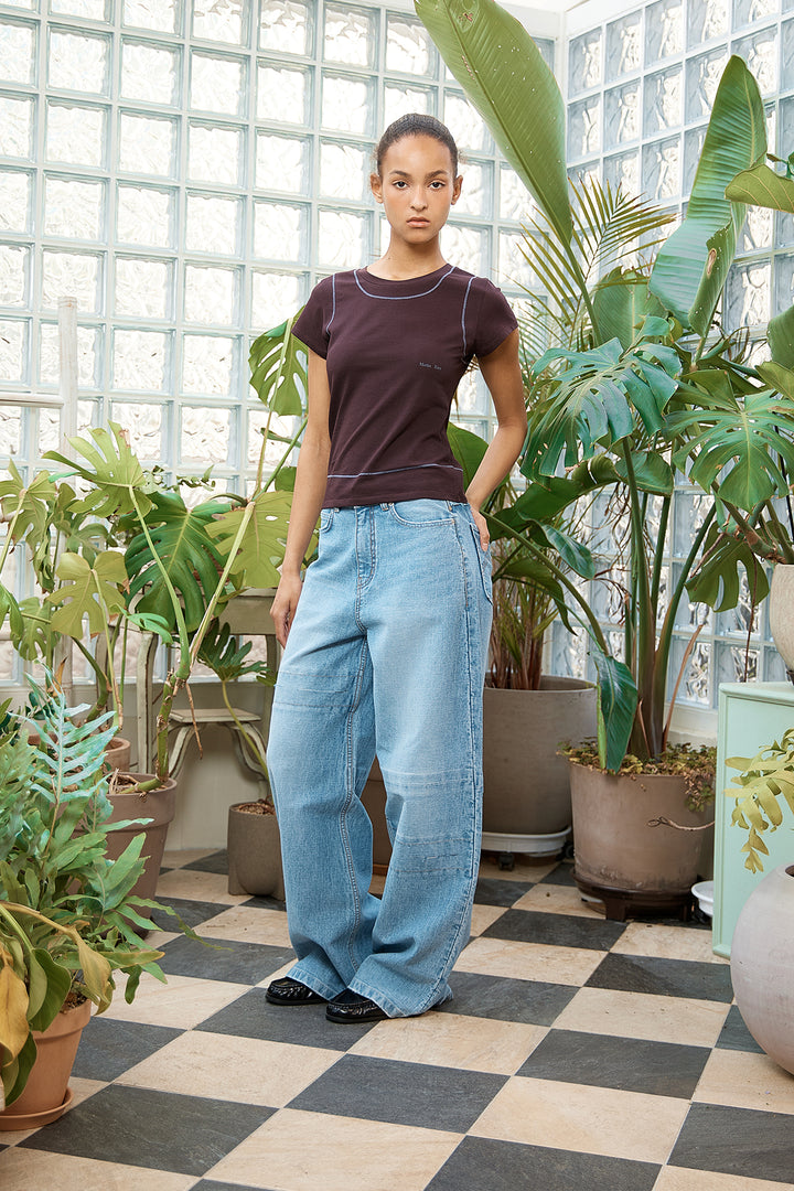 Matin Kim Stitch Point Small Logo Top — Brown