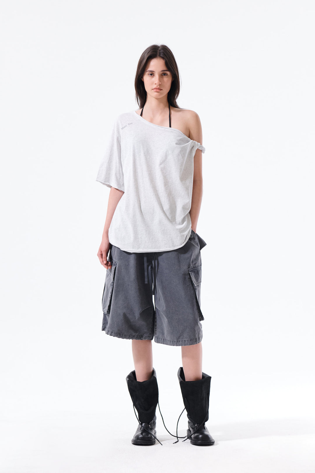 Matin Kim Washed Cotton Patch Pocket Bermudas — Charcoal