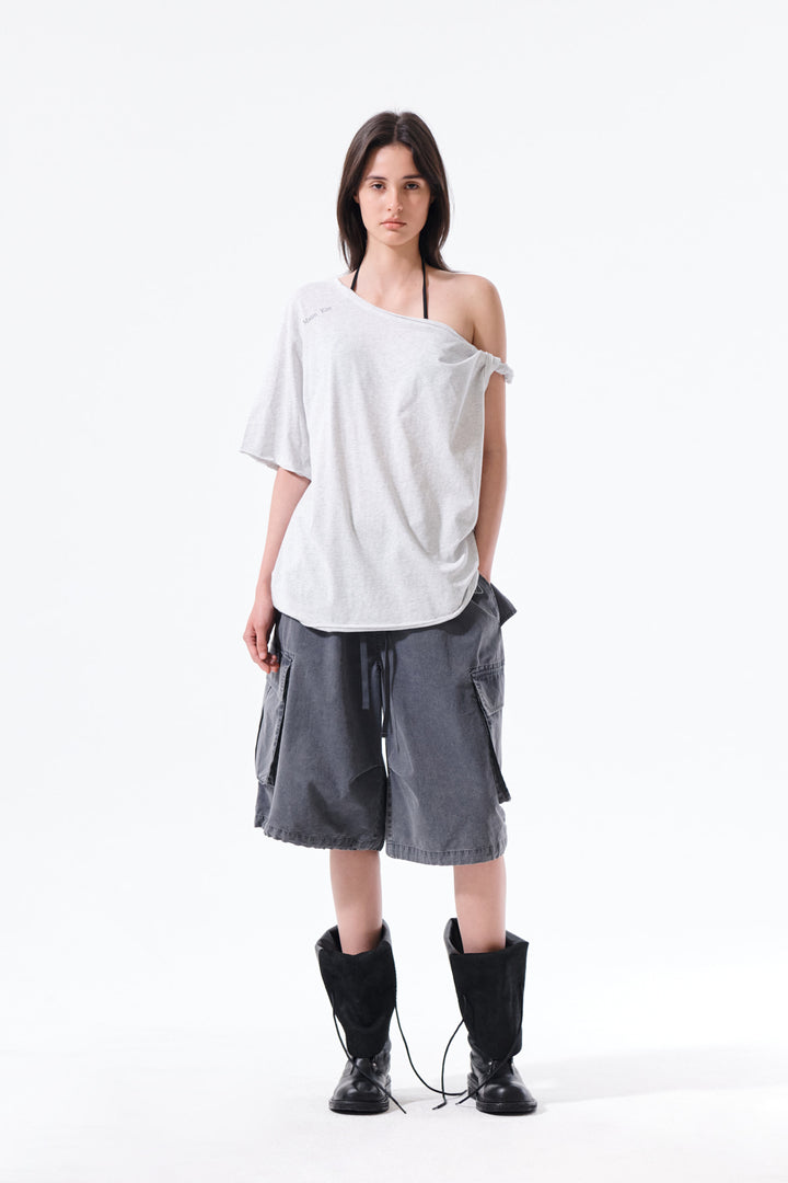 Matin Kim Washed Cotton Patch Pocket Bermudas — Charcoal