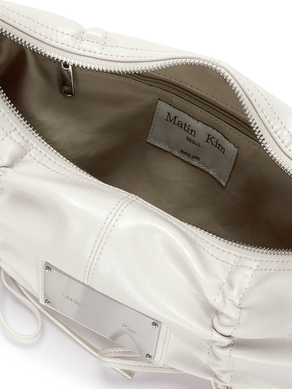 Matin Kim Half Shirring Ribbon Round Bag — Ivory