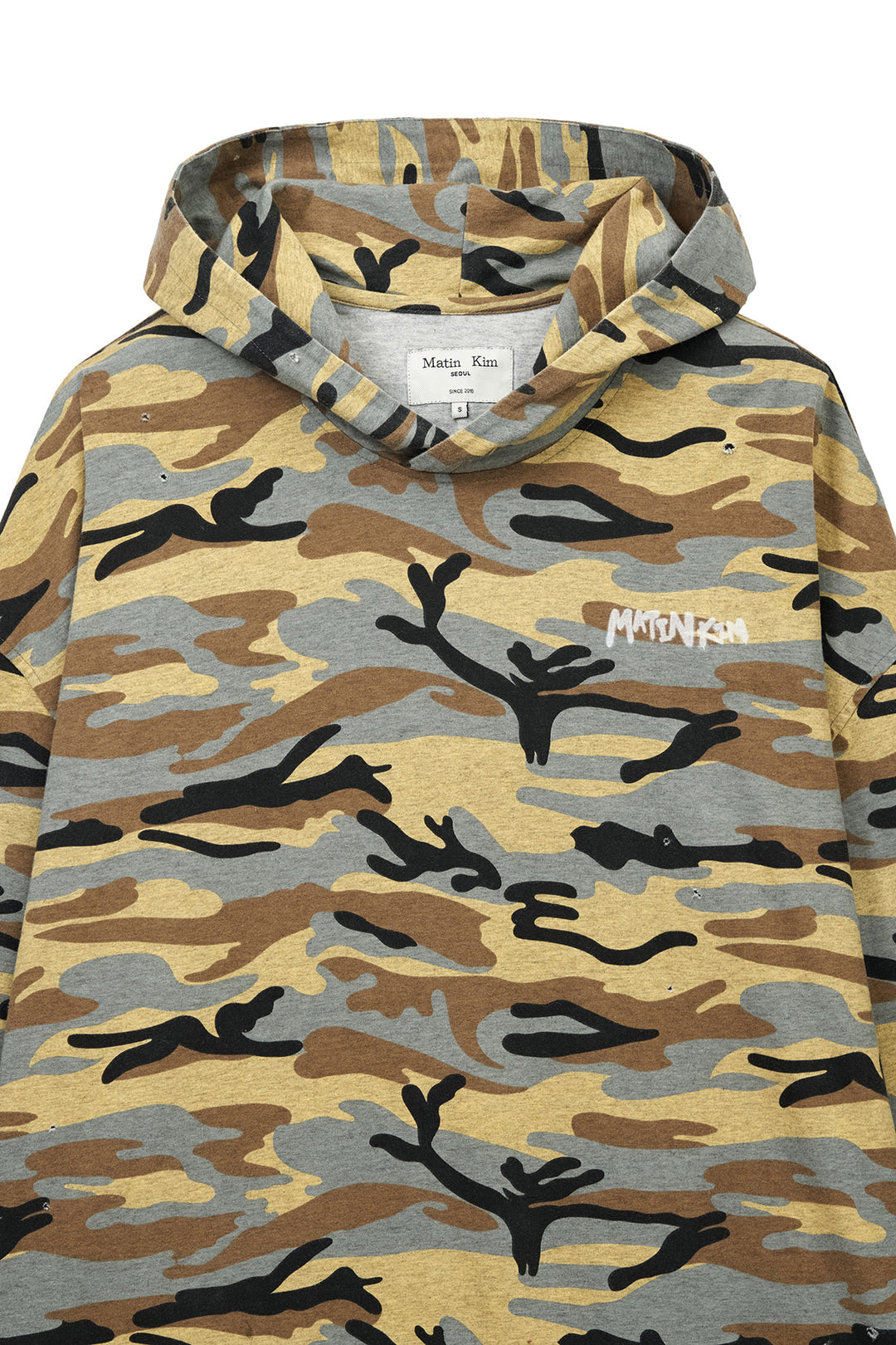 Matin Kim Typo Artwork Camouflage Hoody — Camel