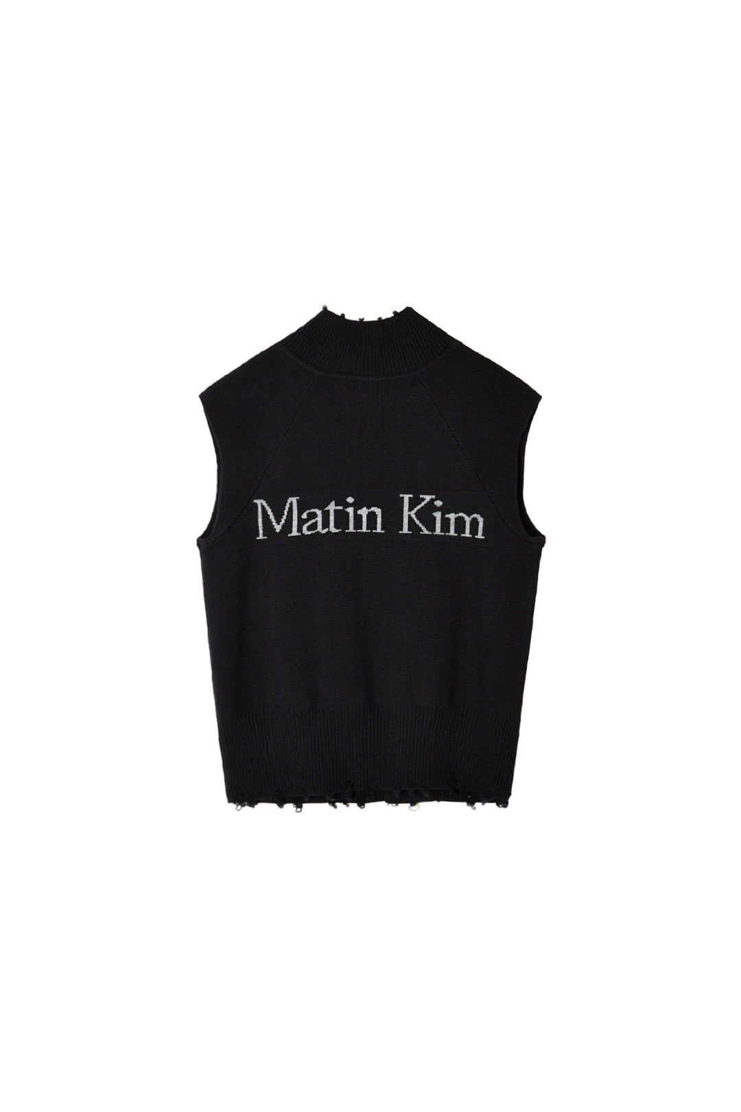 Matin Kim High Neck Logo Knit Zip Vest — Black