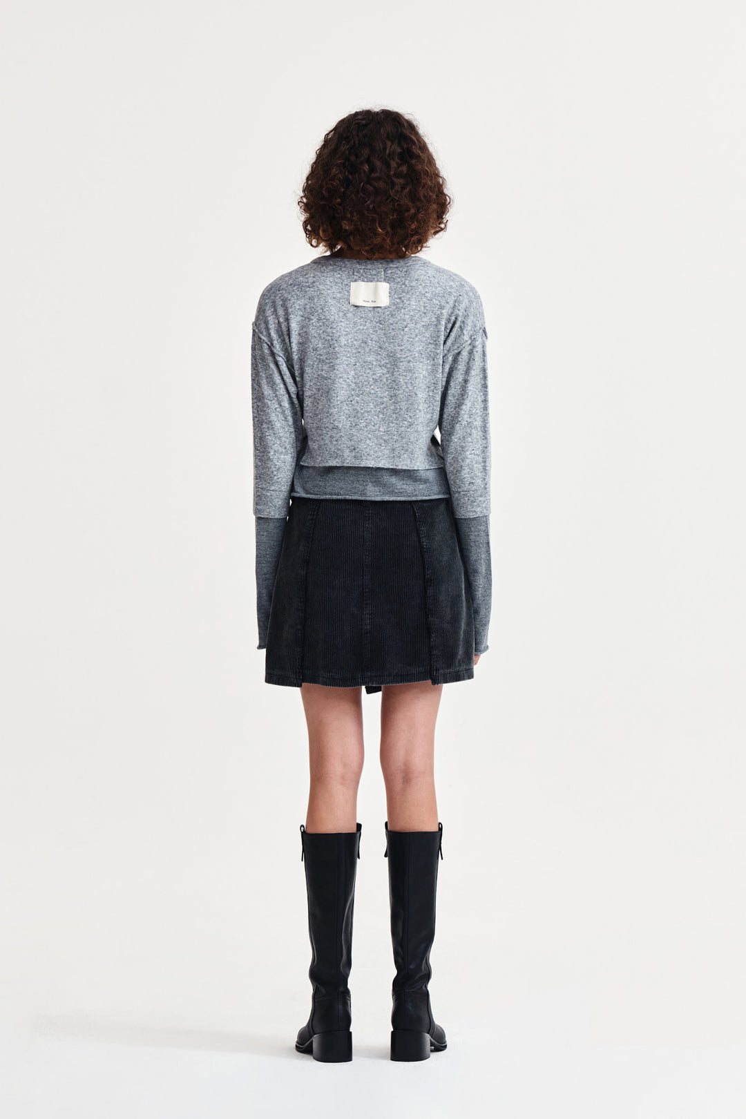 Matin Kim Layered Texture Knit Cardigan — Gray