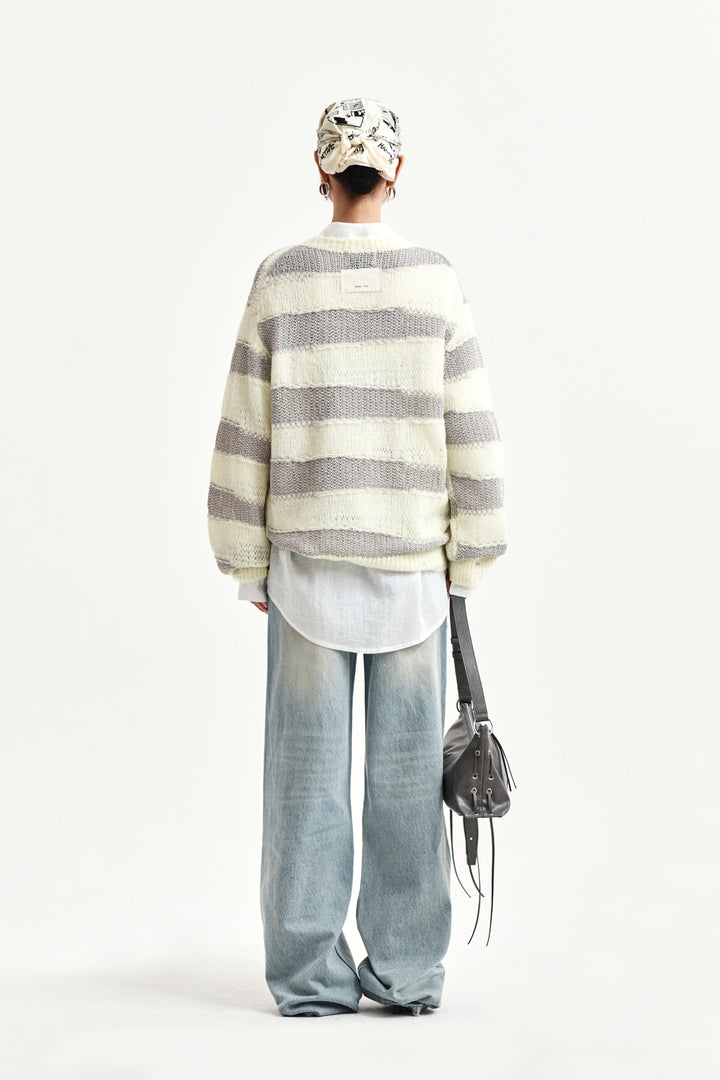 Matin Kim Texture Block Stripe Knit Pullover — Yellow
