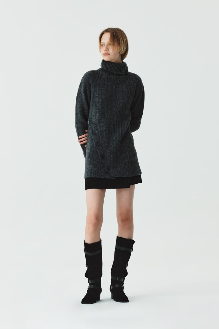 KIMMATIN Button Slit Knit Dress — Charcoal