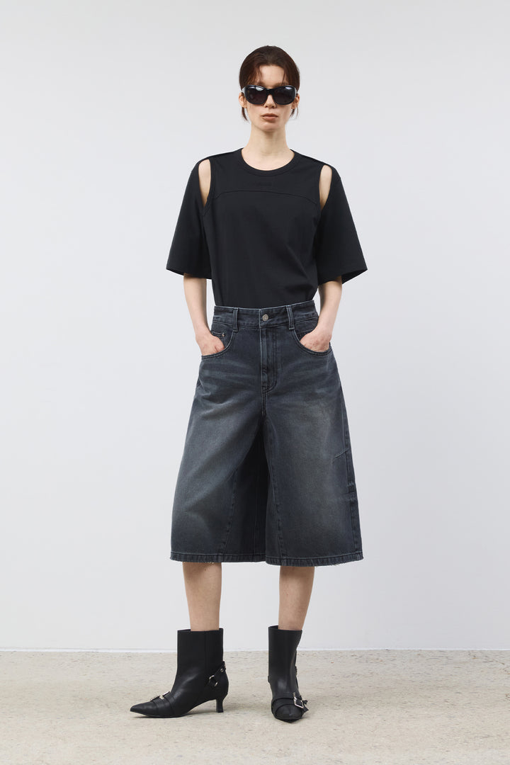 KIMMATIN Shoulder Hole Half Sleeve Top — Black