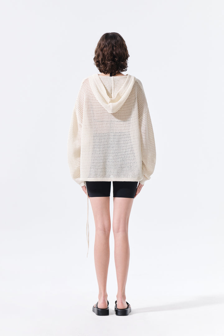 Matin Kim Oversized Mesh Knit Hoodie — Cream