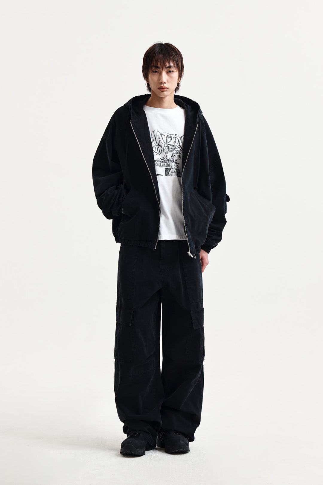 Matin Kim Washed Cotton Zip Hoodie — Black