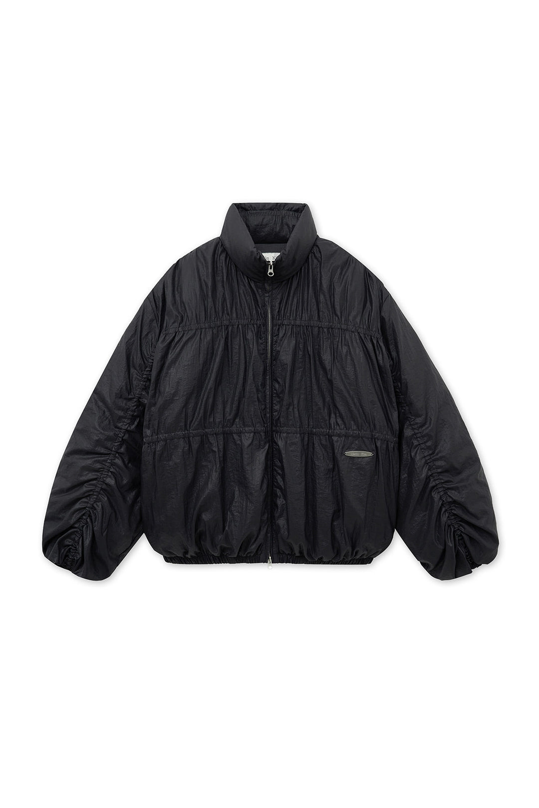 Matin Kim High Neck Shirring Down Jumper — Black