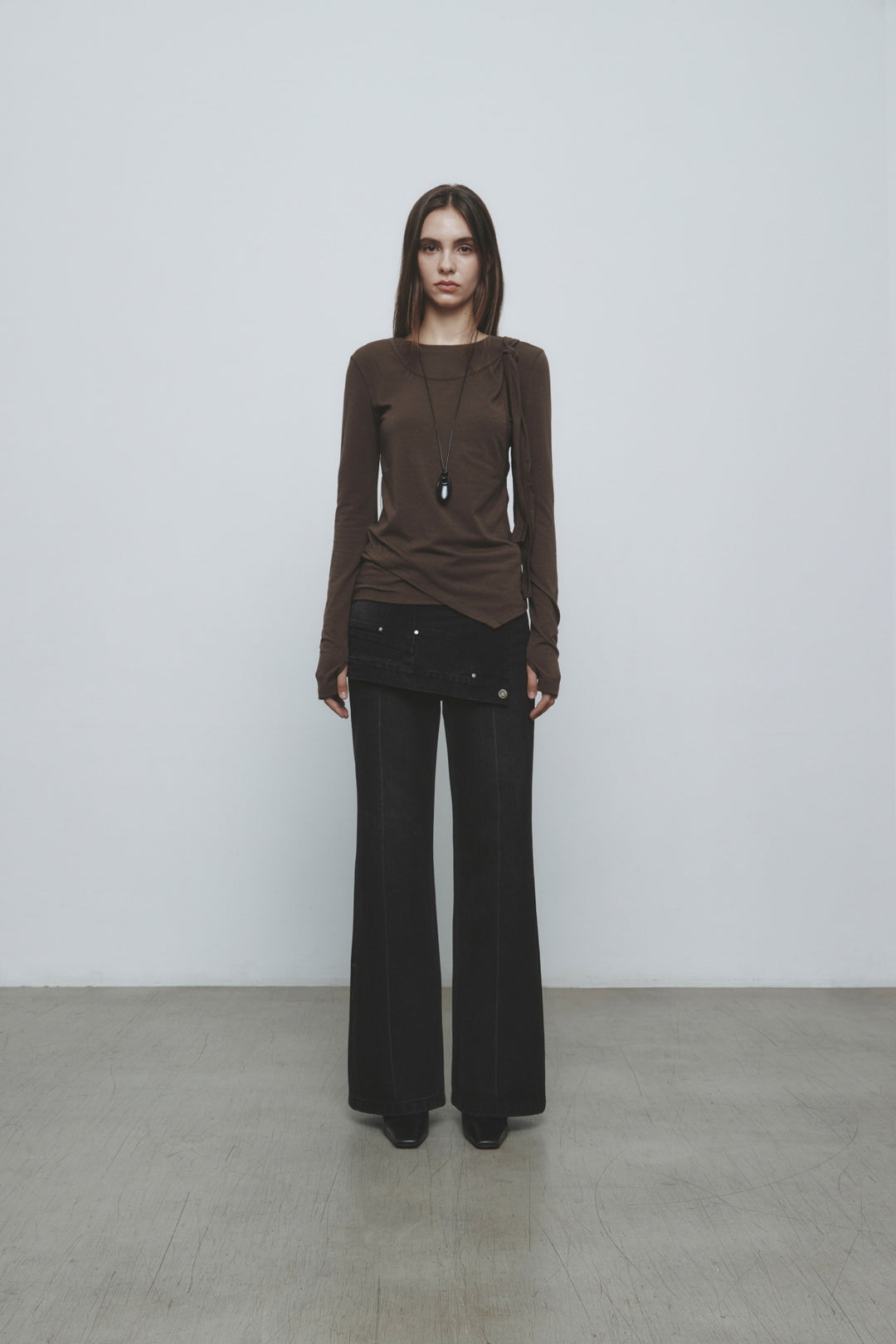 KIMMATIN Twist Strap Long Sleeve Top — Brown