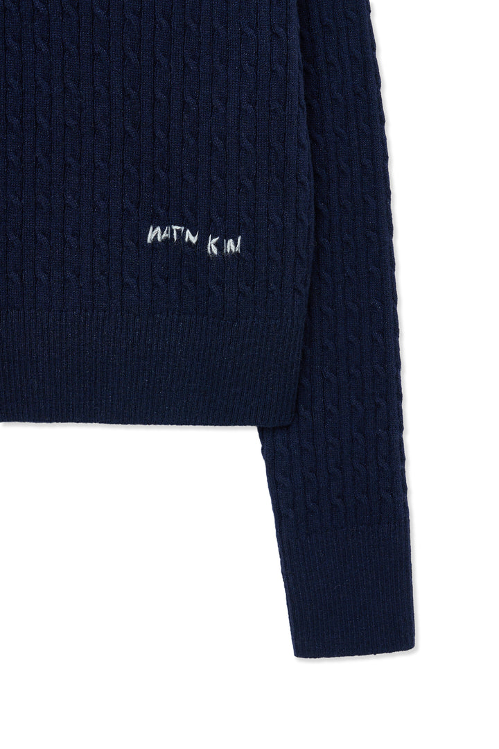 Matin Kim Shiny Cable Pullover — Navy blue