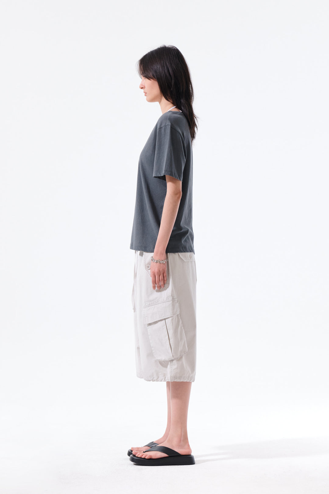Matin Kim Label Point U Neck Top — Charcoal