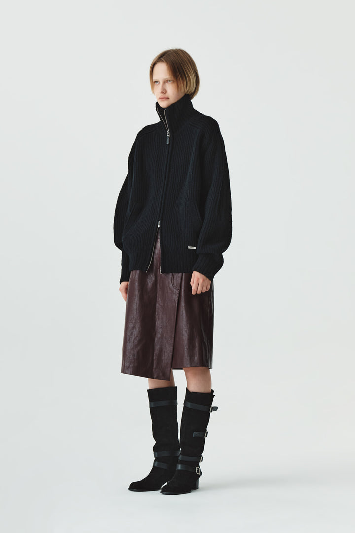 KIMMATIN Faux Leather Midi Wrap Skirt — Burgundy