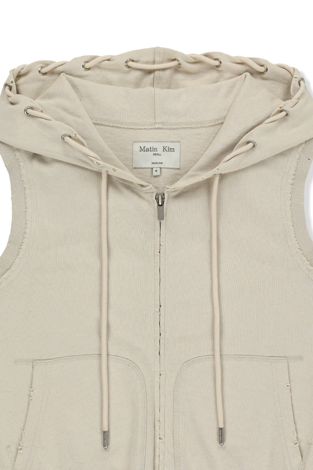 Matin Kim Back Logo Jersey Hood Vest — Beige