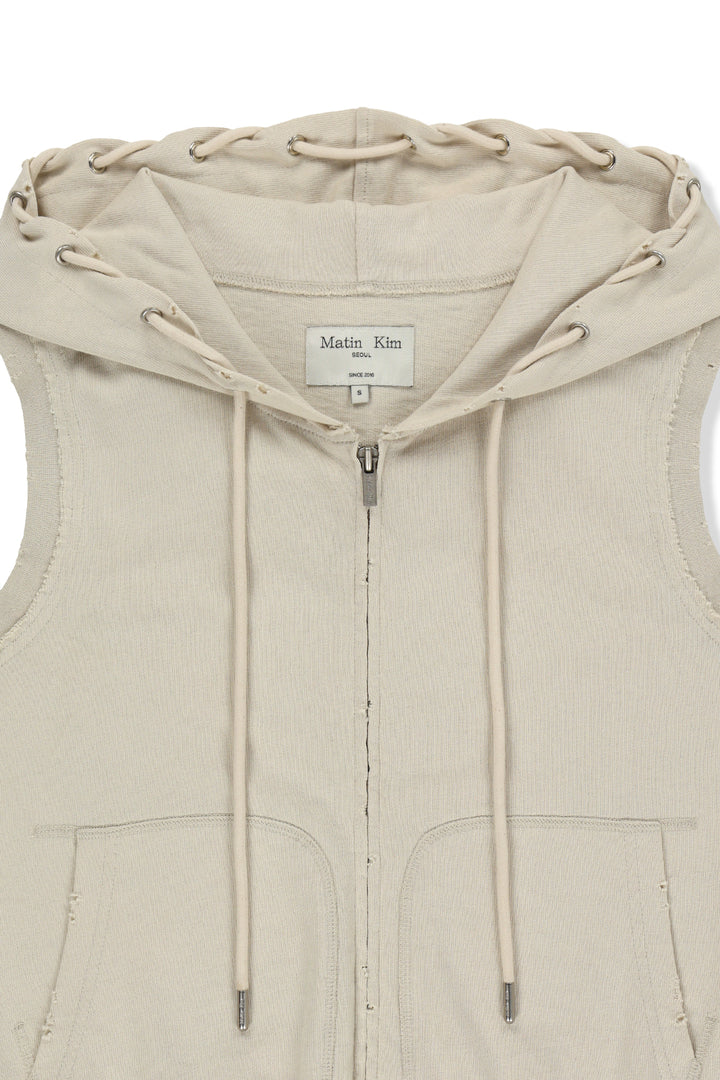 Matin Kim Back Logo Jersey Hood Vest — Beige