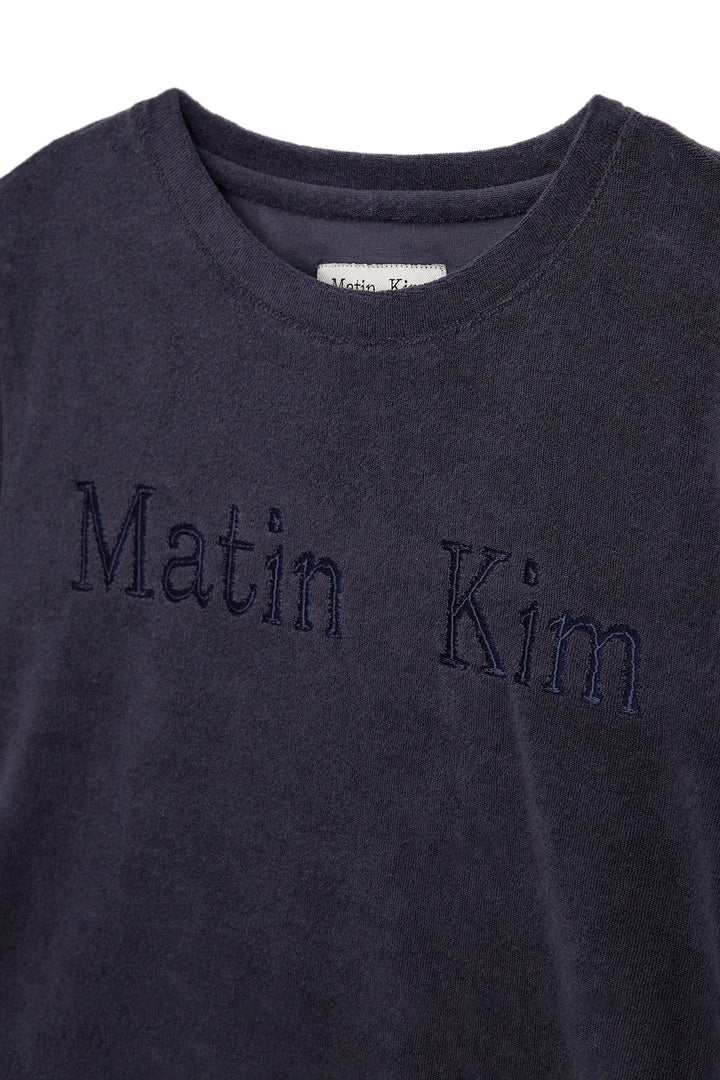 Matin Kim Logo Point Terry Crop Top — Navy blue