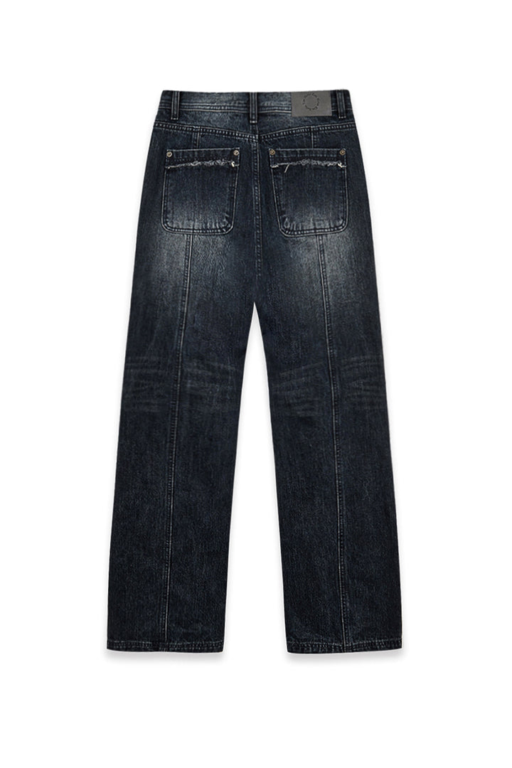 Matin Kim Semi Boots Cut Washed Denim — Navy blue