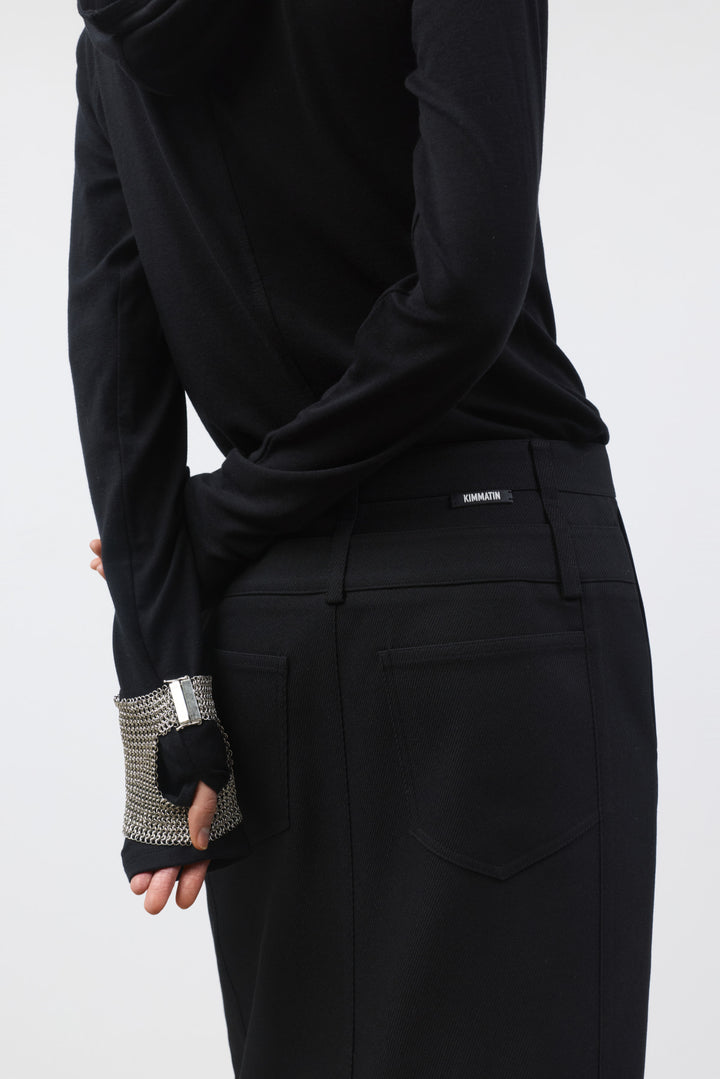 KIMMATIN Back Double Waist Maxi Skirt — Black
