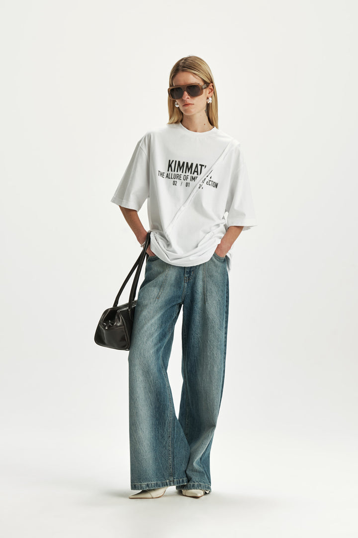 KIMMATIN Pintuck Wide Denim Pants — Blue