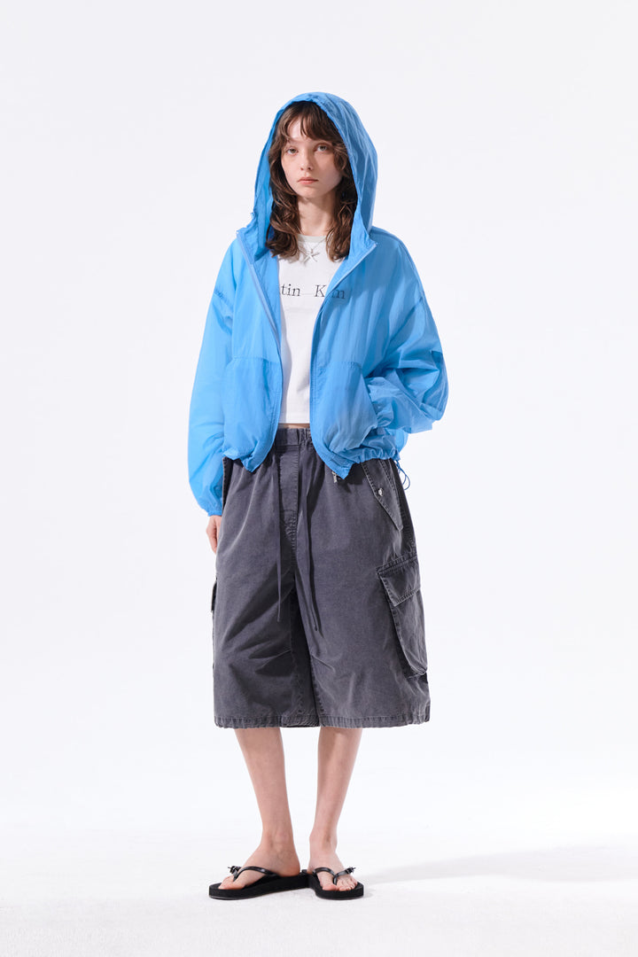 Matin Kim Back Logo Hoody Windbreaker — Blue
