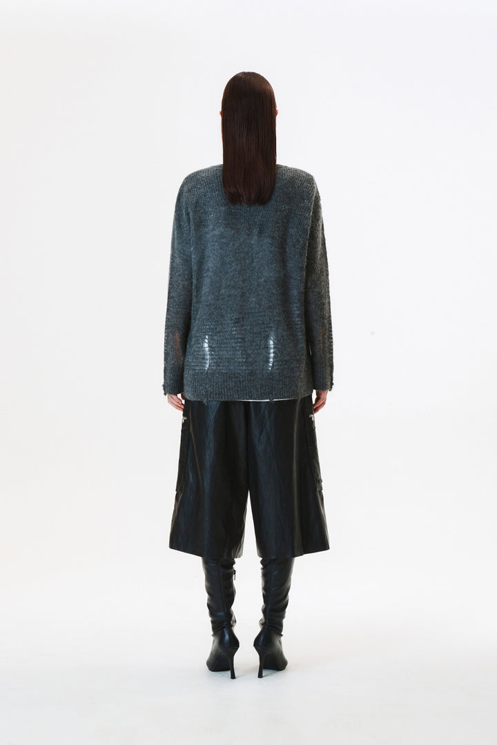 KIMMATIN Damage Detail Logo Pullover — Charcoal