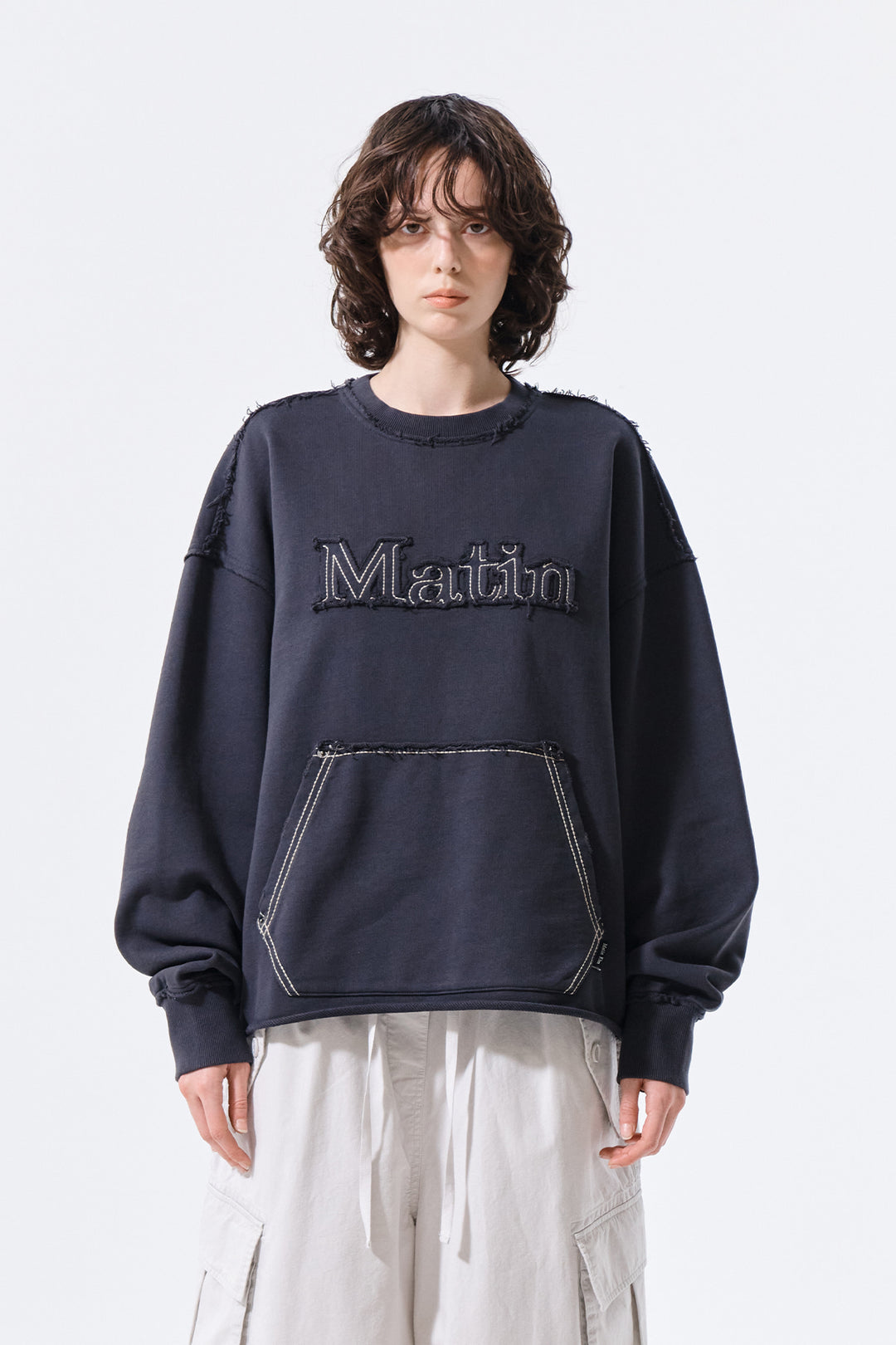 Matin Kim Raw Cut Applique Sweatshirt — Charcoal