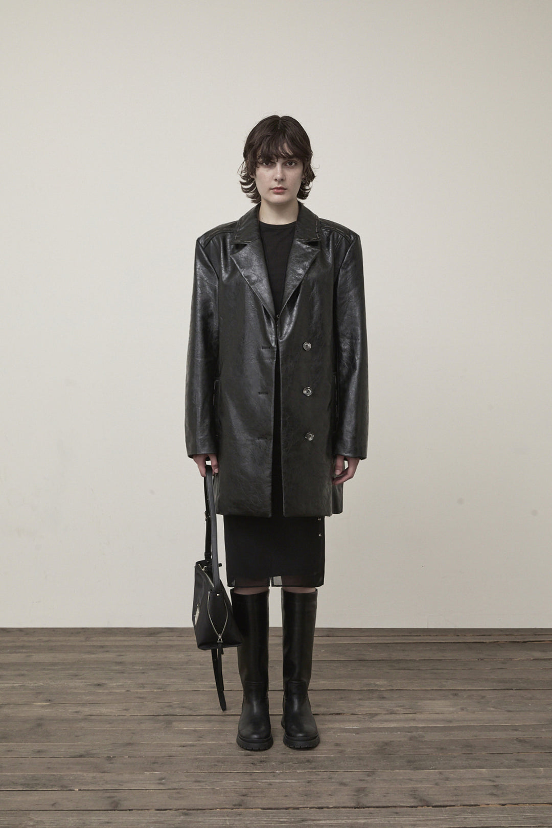 Matin Kim Faux Leather Half Double Jacket — Black