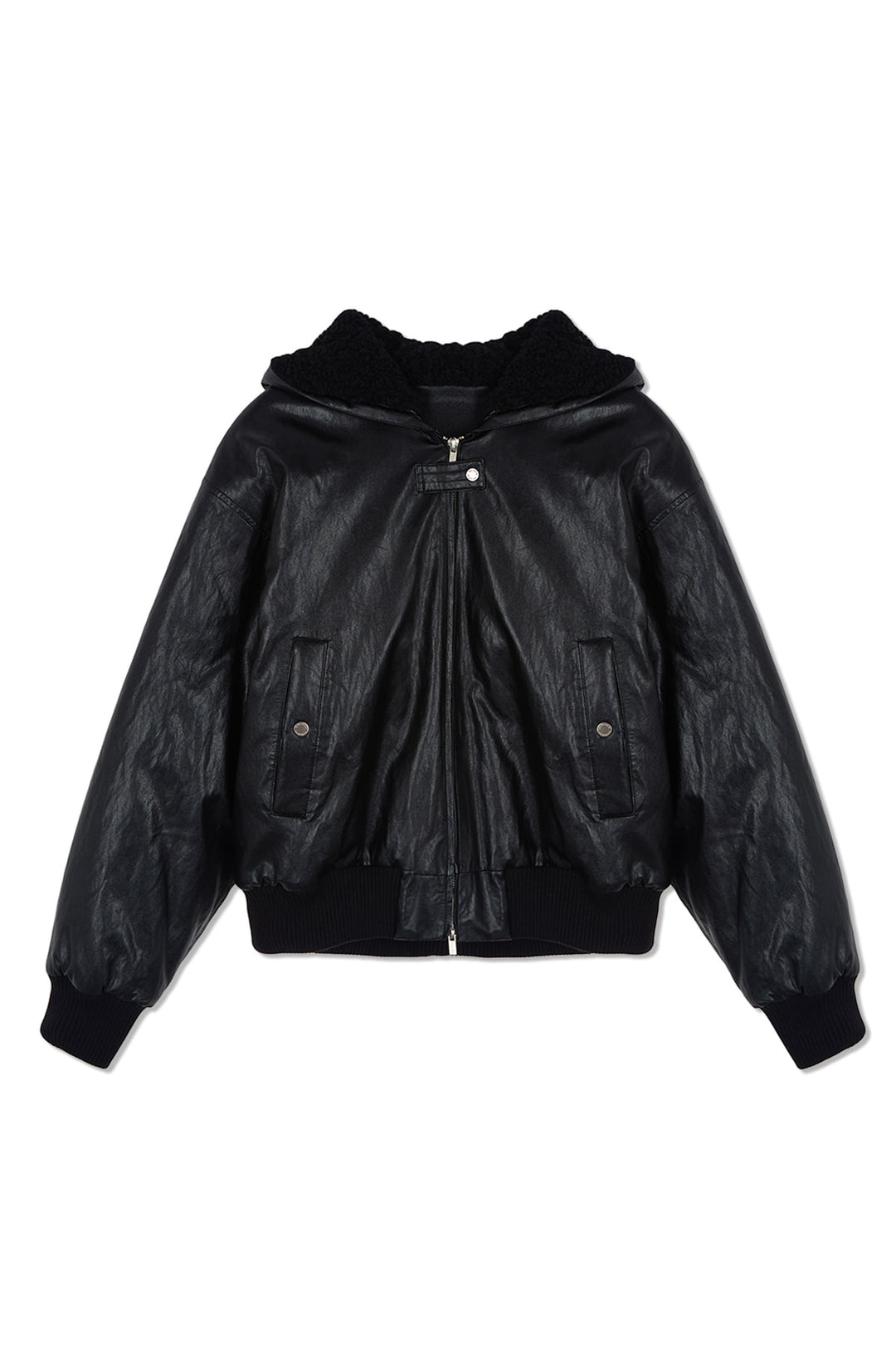 Matin Kim Faux Leather Zip-Up Hoody — Black