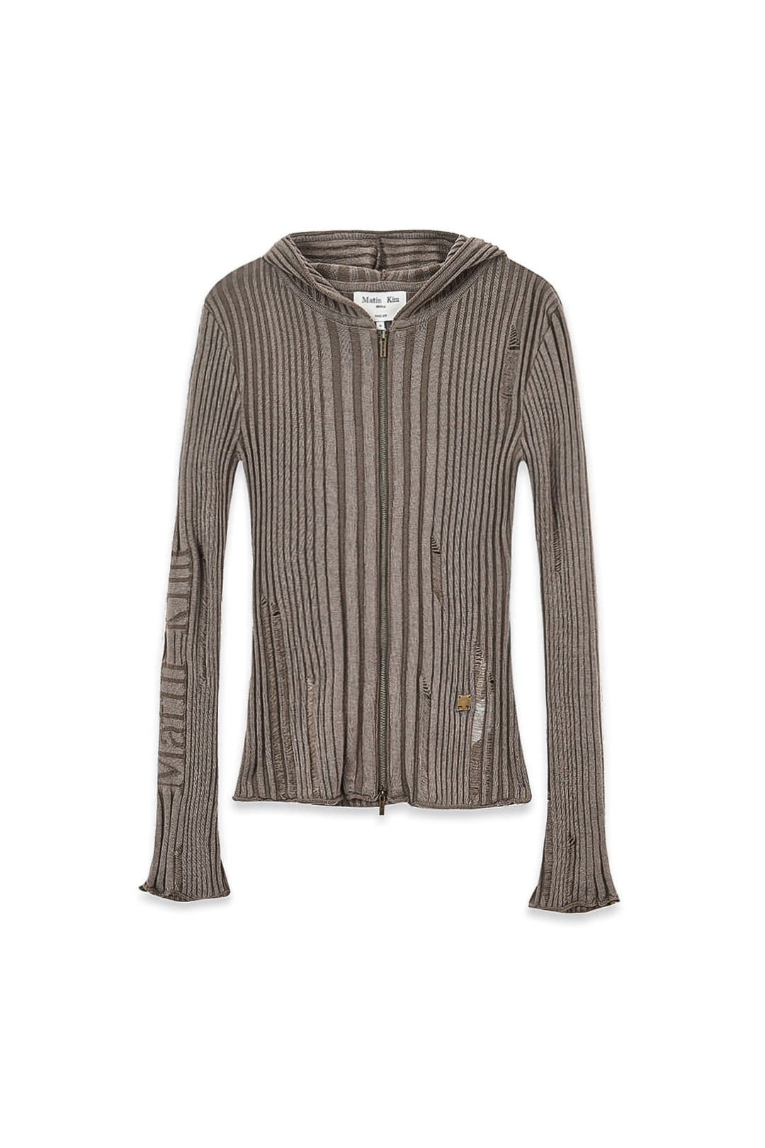 Matin Kim Logo Point Damage Slim Hoody Cardigan — Brown